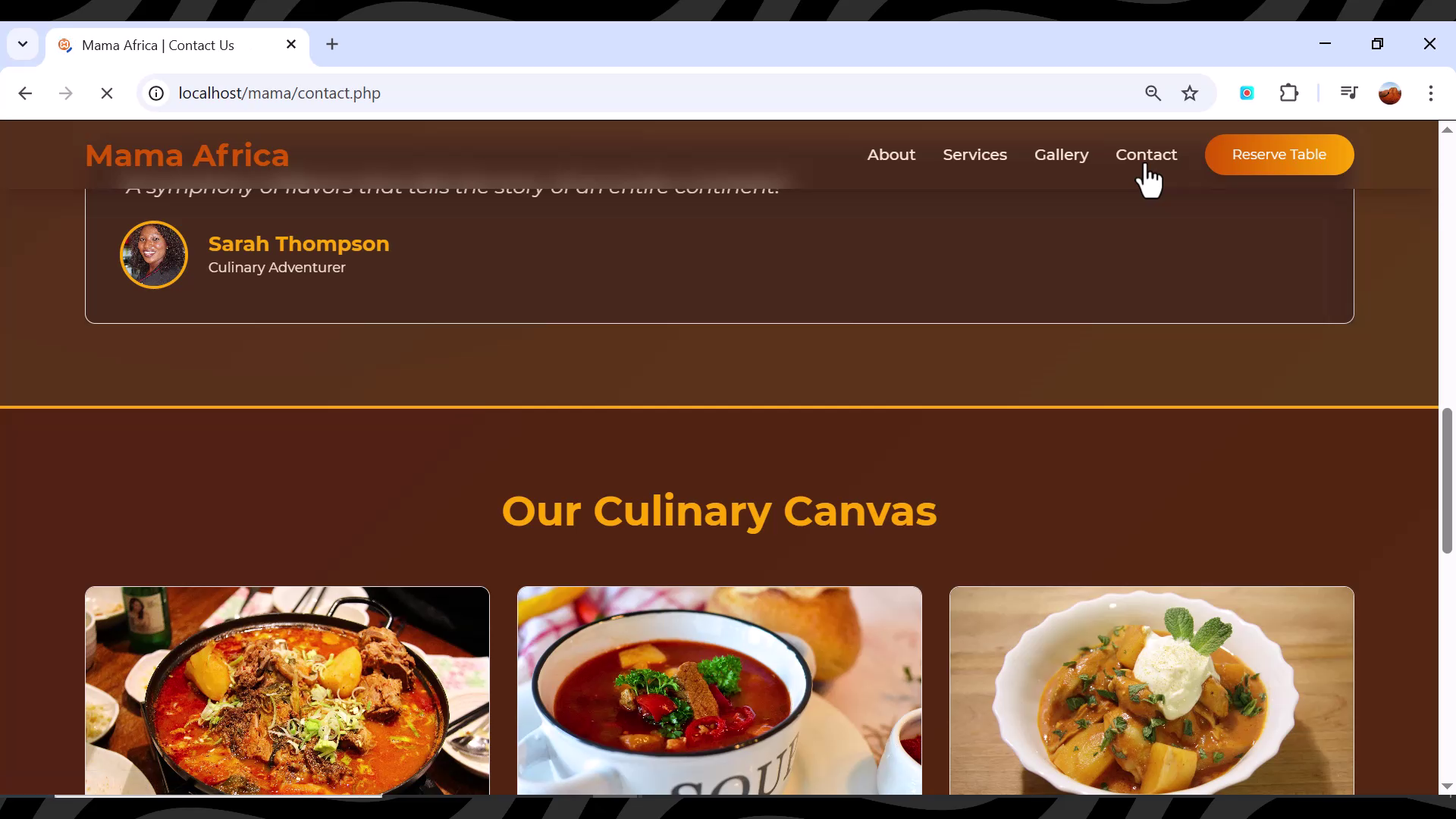 Advanced online Restaurant Mama Africa PHP, MYSQL Javacript 